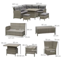 image-Outsunny 6 PCs Rattan Garden Furniture Sectional Conversation Corner Sofa