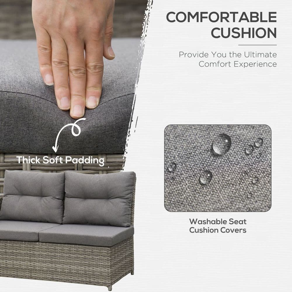 image-Outsunny 6 PCs Rattan Garden Furniture Sectional Conversation Corner Sofa