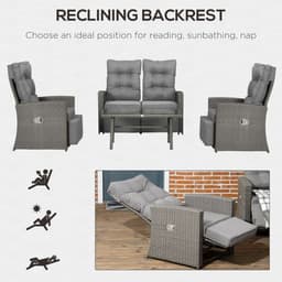 image-Outsunny 4 Piece Rattan Garden Furniture Set with Sofa, Glass Table, Grey