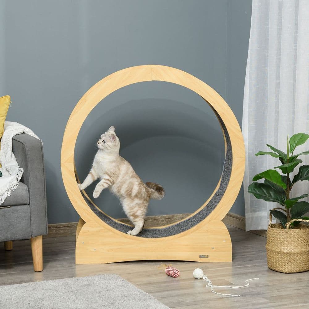 image-Cat Treadmill, Wooden Cat Running Wheel with Brake, Cat Exercise Wheel