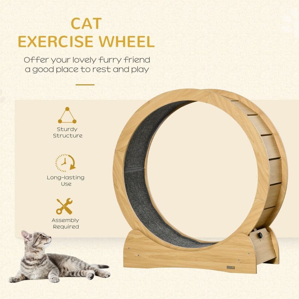 image-Cat Treadmill, Wooden Cat Running Wheel with Brake, Cat Exercise Wheel