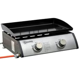 image-Outsunny Portable Gas Plancha BBQ Grill with 2 Stainless Steel Burner, 6kW