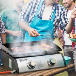 image-Outsunny Portable Gas Plancha BBQ Grill with 2 Stainless Steel Burner, 6kW