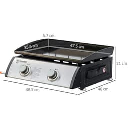 image-Outsunny Portable Gas Plancha BBQ Grill with 2 Stainless Steel Burner, 6kW