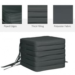 image-Outsunny Set of 6 Chair Cushion Seat Pads Dining Chair w/ Straps Outdoor Grey