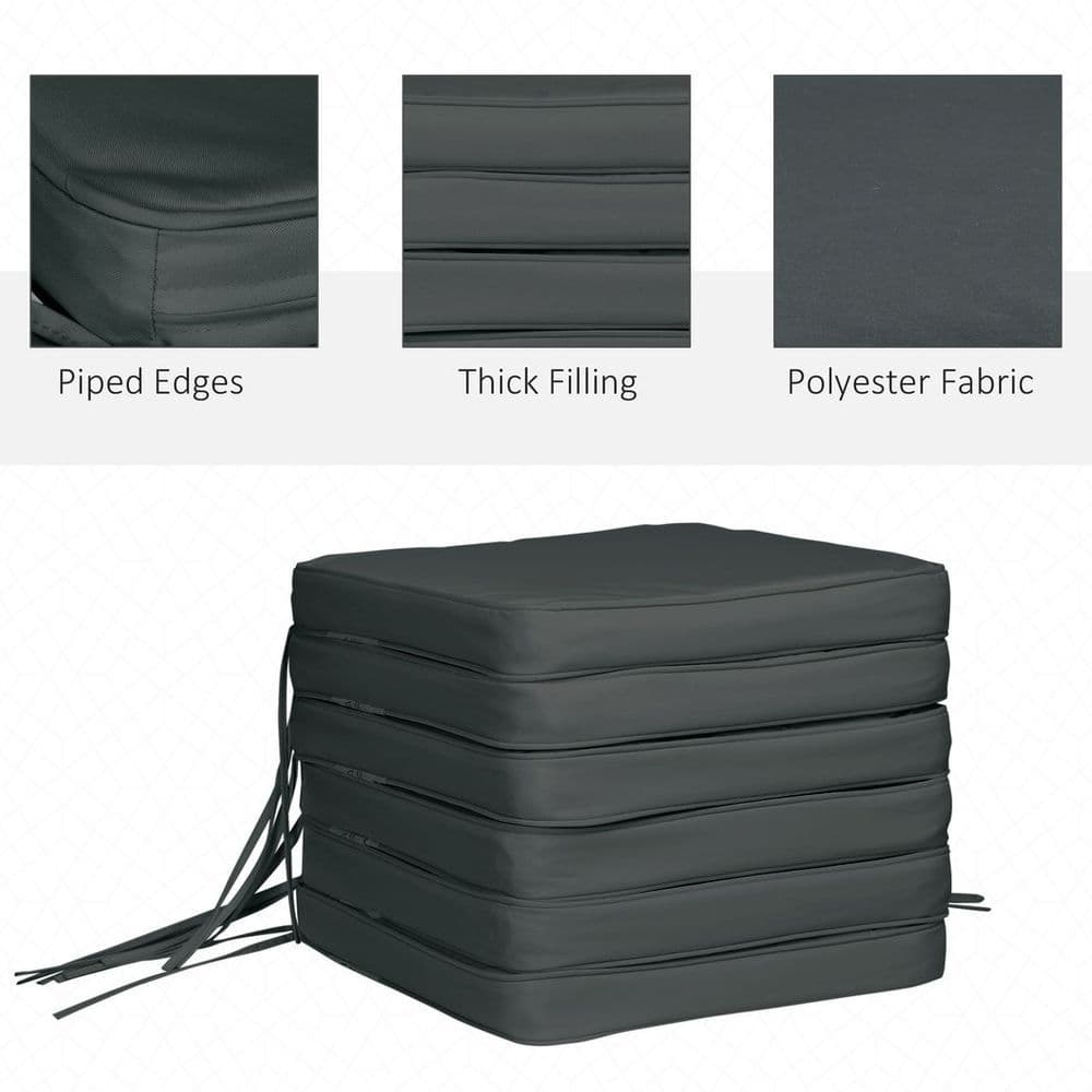 image-Outsunny Set of 6 Chair Cushion Seat Pads Dining Chair w/ Straps Outdoor Grey