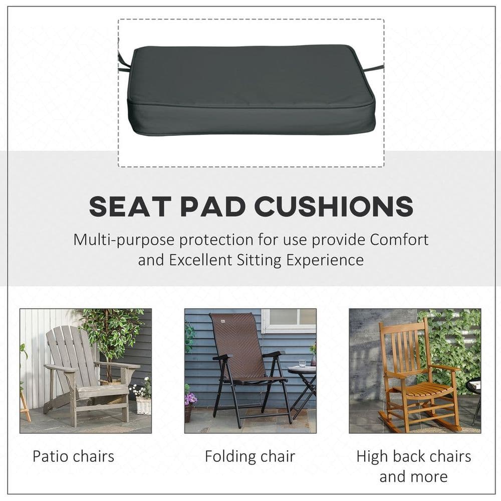 image-Outsunny Set of 6 Chair Cushion Seat Pads Dining Chair w/ Straps Outdoor Grey