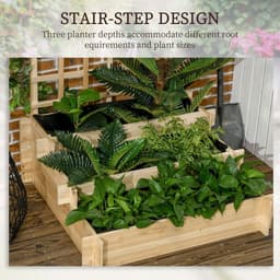 image-Outsunny 3 Tier Wooden Garden Planters with Trellis for Vine Climbing Plants