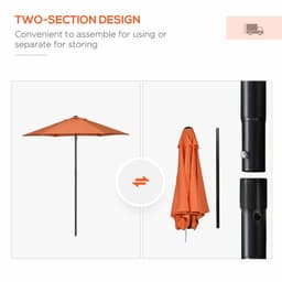 image-Outsunny 2m Parasol Patio Umbrella, Outdoor Sun Shade with 6 Ribs Orange