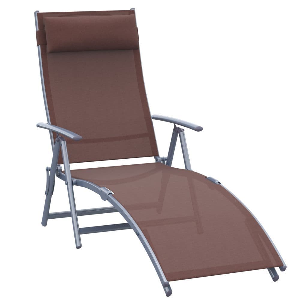 image-Outsunny Sun Lounger Recliner w/ Pillow Foldable 7 Levels Texteline Brown