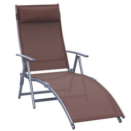 image-Outsunny Sun Lounger Recliner w/ Pillow Foldable 7 Levels Texteline Brown
