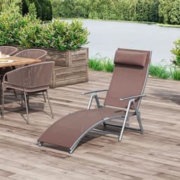 image-Outsunny Sun Lounger Recliner w/ Pillow Foldable 7 Levels Texteline Brown