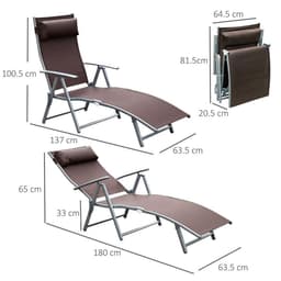 image-Outsunny Sun Lounger Recliner w/ Pillow Foldable 7 Levels Texteline Brown