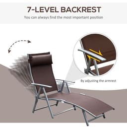 image-Outsunny Sun Lounger Recliner w/ Pillow Foldable 7 Levels Texteline Brown
