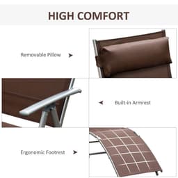 image-Outsunny Sun Lounger Recliner w/ Pillow Foldable 7 Levels Texteline Brown