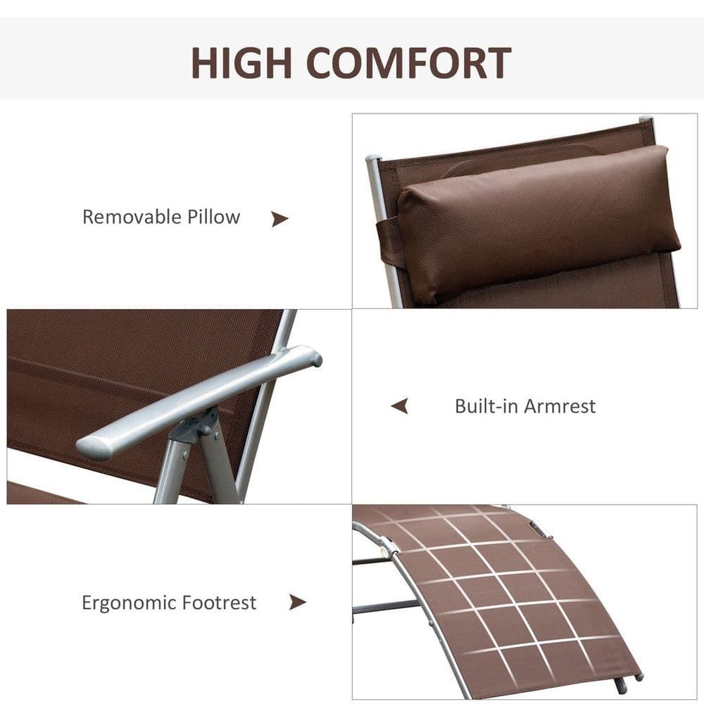 image-Outsunny Sun Lounger Recliner w/ Pillow Foldable 7 Levels Texteline Brown