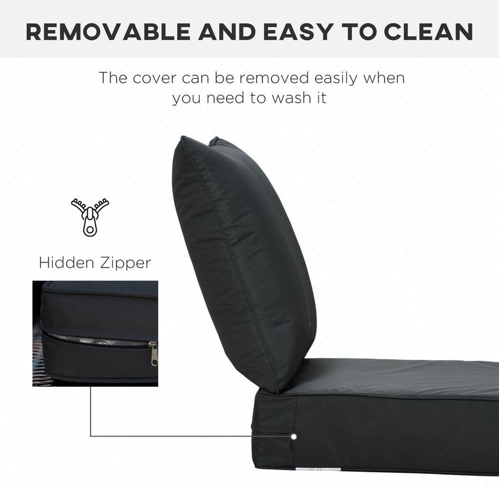 image-Outsunny Outdoor Seat and Back Cushion Set, Deep Seating Chair Cushion, Black