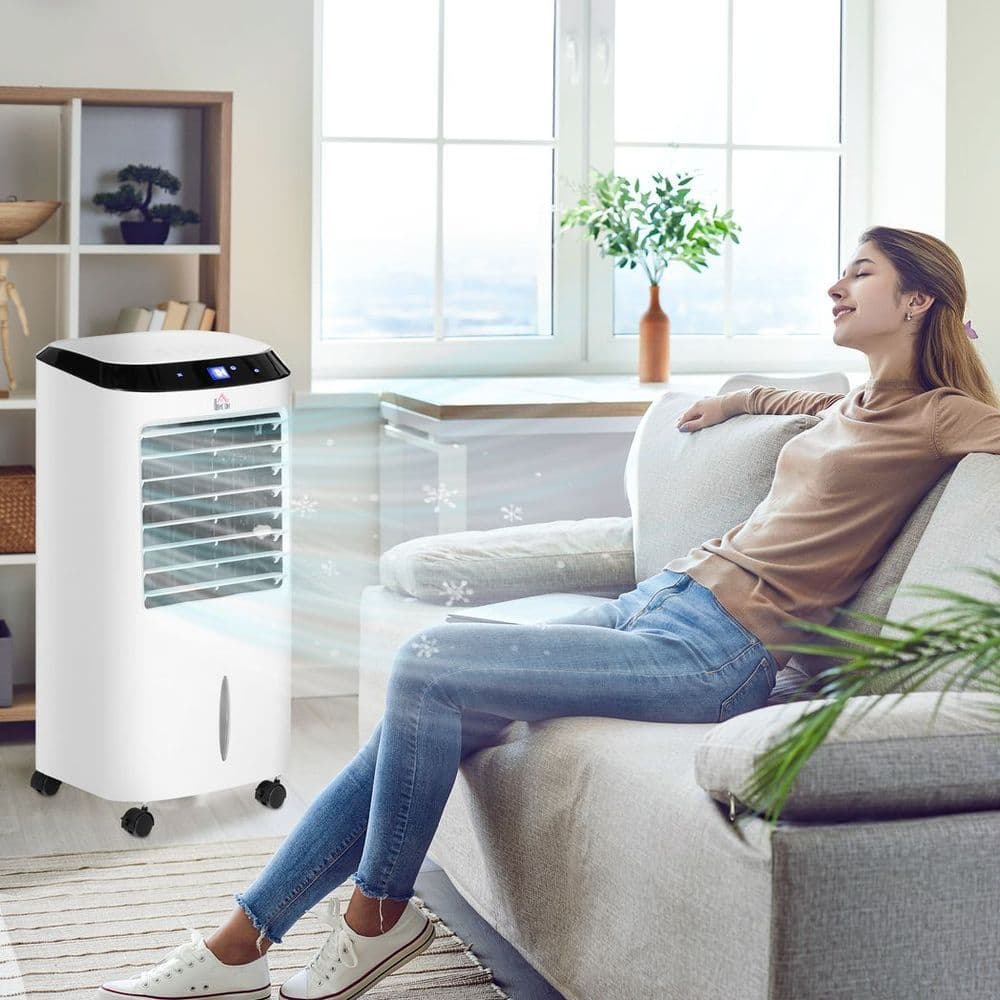 image-HOMCOM Portable Air Cooler, Evaporative Anion Ice Cooling Fan Humidifier Unit