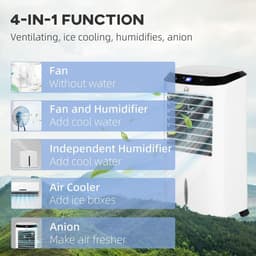 image-HOMCOM Portable Air Cooler, Evaporative Anion Ice Cooling Fan Humidifier Unit
