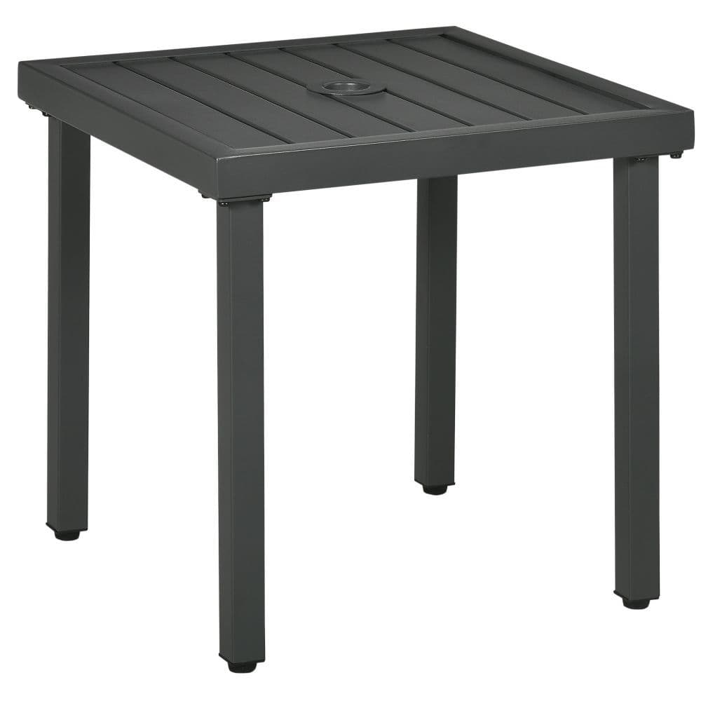 image-Outsunny Garden Side Table Coffee Table with Umbrella Hole for Patio Balcony