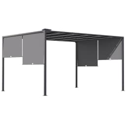 image-Outsunny 3m x 4m utdoor Garden Pergola with LED Lights Retractable Roof Grey