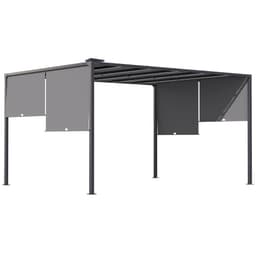 image-Outsunny 3m x 4m utdoor Garden Pergola with LED Lights Retractable Roof Grey