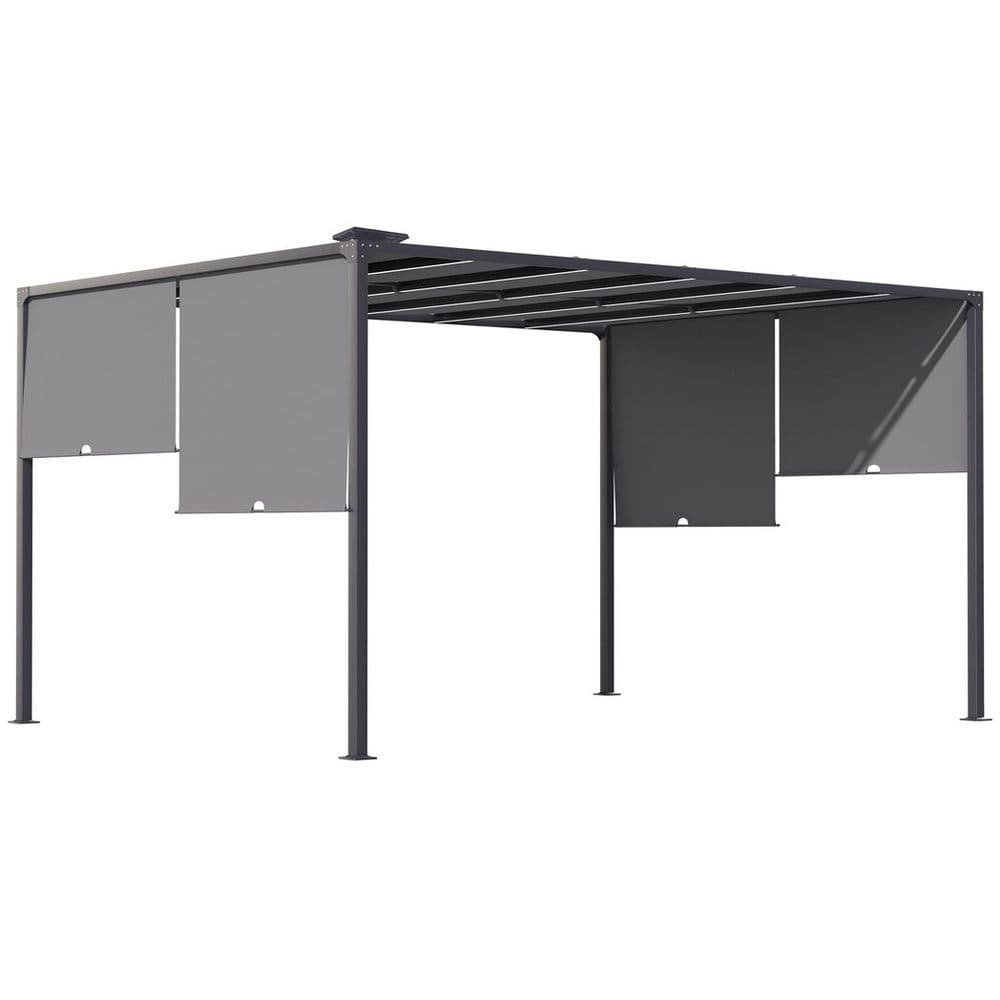 image-Outsunny 3m x 4m utdoor Garden Pergola with LED Lights Retractable Roof Grey