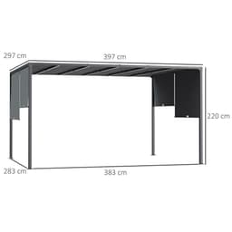 image-Outsunny 3m x 4m utdoor Garden Pergola with LED Lights Retractable Roof Grey