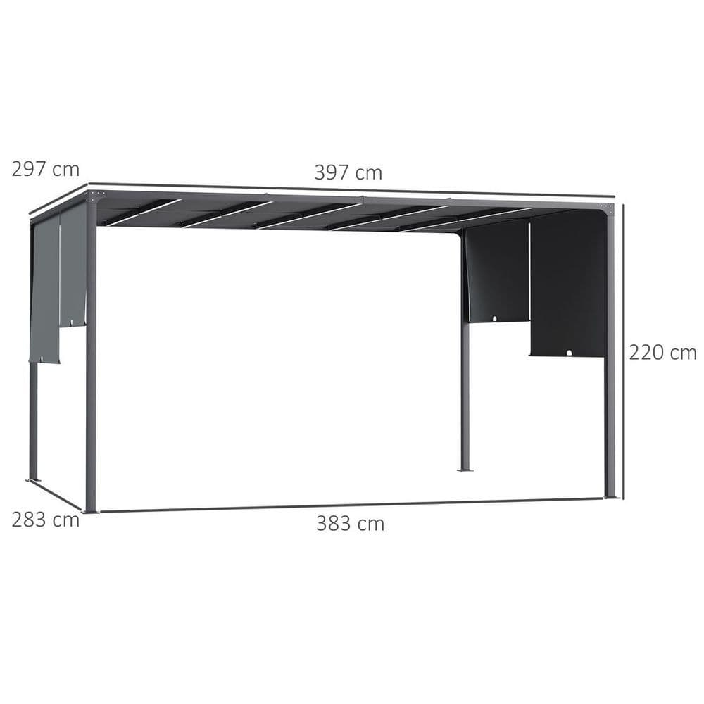 image-Outsunny 3m x 4m utdoor Garden Pergola with LED Lights Retractable Roof Grey