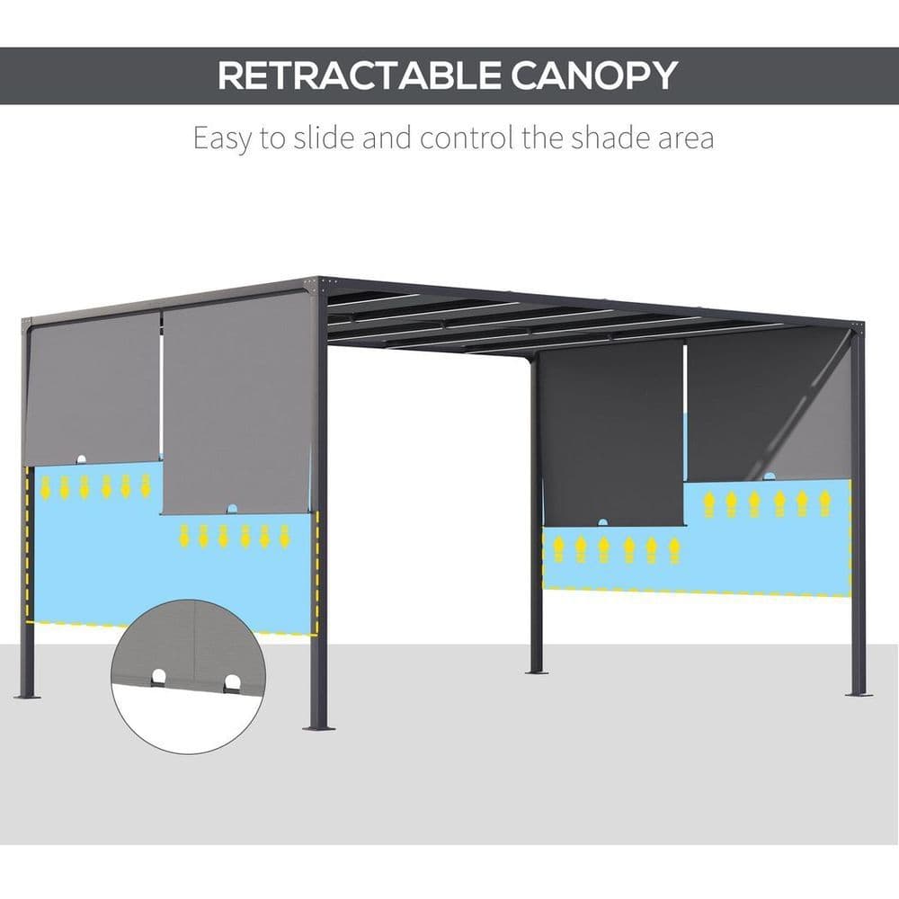 image-Outsunny 3m x 4m utdoor Garden Pergola with LED Lights Retractable Roof Grey