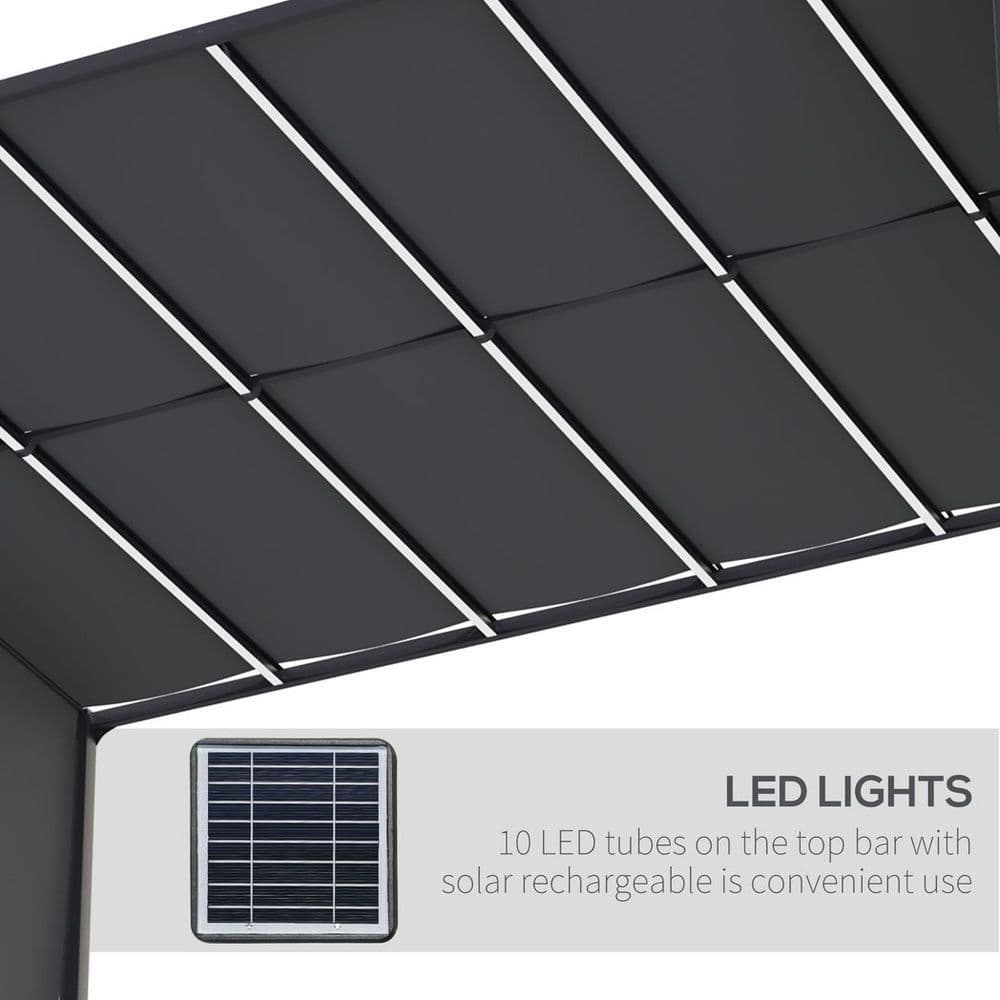 image-Outsunny 3m x 4m utdoor Garden Pergola with LED Lights Retractable Roof Grey