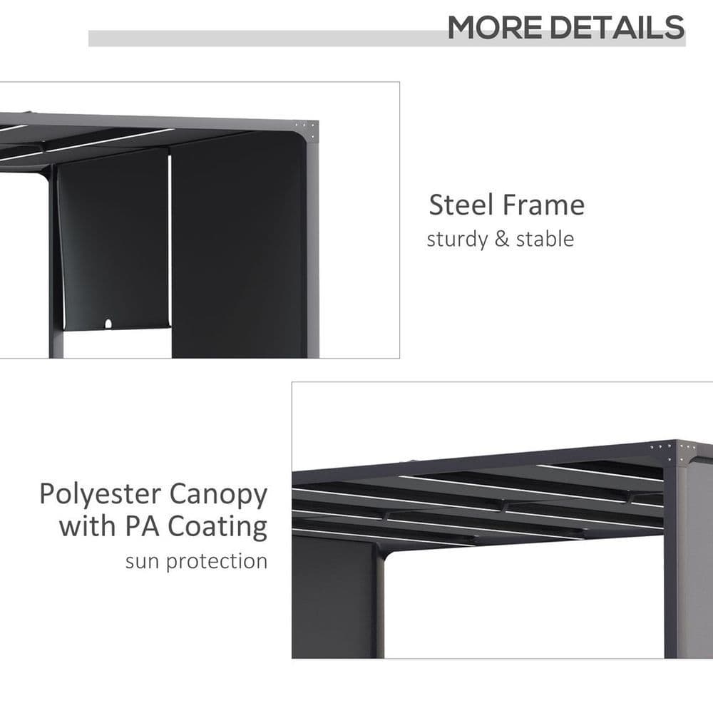 image-Outsunny 3m x 4m utdoor Garden Pergola with LED Lights Retractable Roof Grey