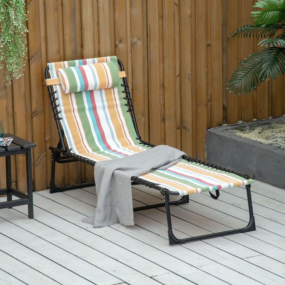 image-Outsunny Folding Beach Chair Chaise Lounge 4 Adjustable Positions, Multicolored
