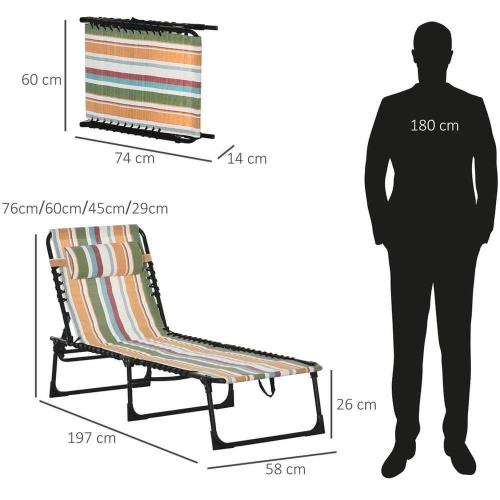 image-Outsunny Folding Beach Chair Chaise Lounge 4 Adjustable Positions, Multicolored