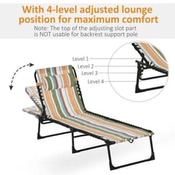 image-Outsunny Folding Beach Chair Chaise Lounge 4 Adjustable Positions, Multicolored