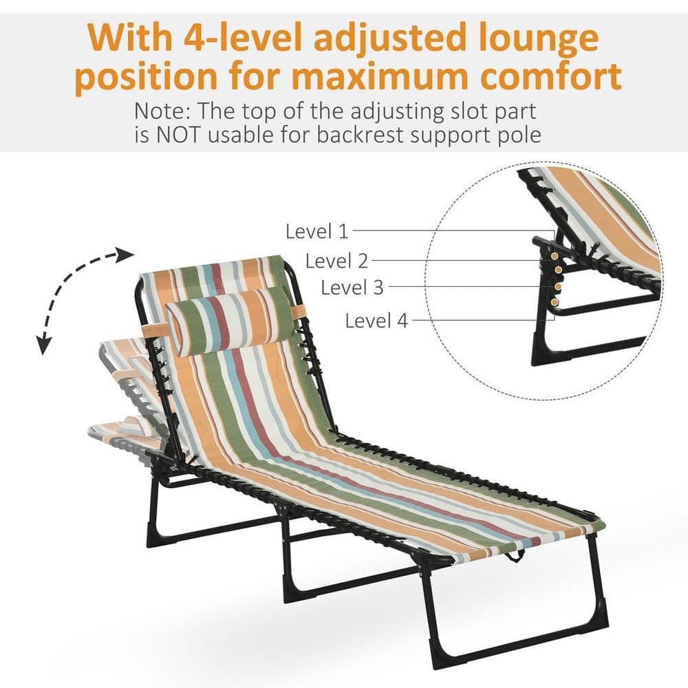image-Outsunny Folding Beach Chair Chaise Lounge 4 Adjustable Positions, Multicolored