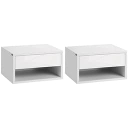 image-HOMCOM Floating Bedside Table Set of 2 Wall Mounted Nightstand W/ Drawer White