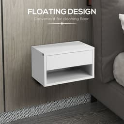 image-HOMCOM Floating Bedside Table Set of 2 Wall Mounted Nightstand W/ Drawer White