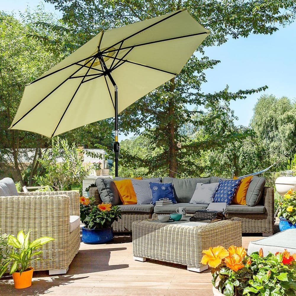 image-Outsunny 3(m) Patio Umbrella Outdoor Sunshade Canopy w/ Tilt & Crank Beige