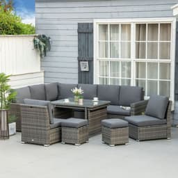 image-Outsunny 10-Seater Sofa Sectional W/ Cushioned Seat, Footstools and Glass Table