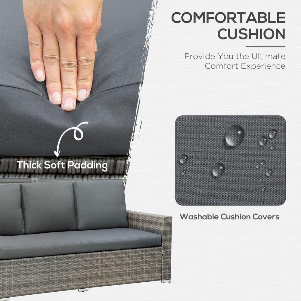 image-Outsunny 10-Seater Sofa Sectional W/ Cushioned Seat, Footstools and Glass Table