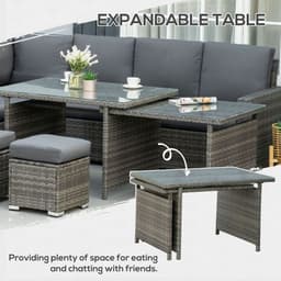 image-Outsunny 10-Seater Sofa Sectional W/ Cushioned Seat, Footstools and Glass Table