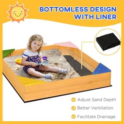image-Outsunny Kids Wooden Sand Pit Sandbox w/ Seats, for Gardens, Playgrounds
