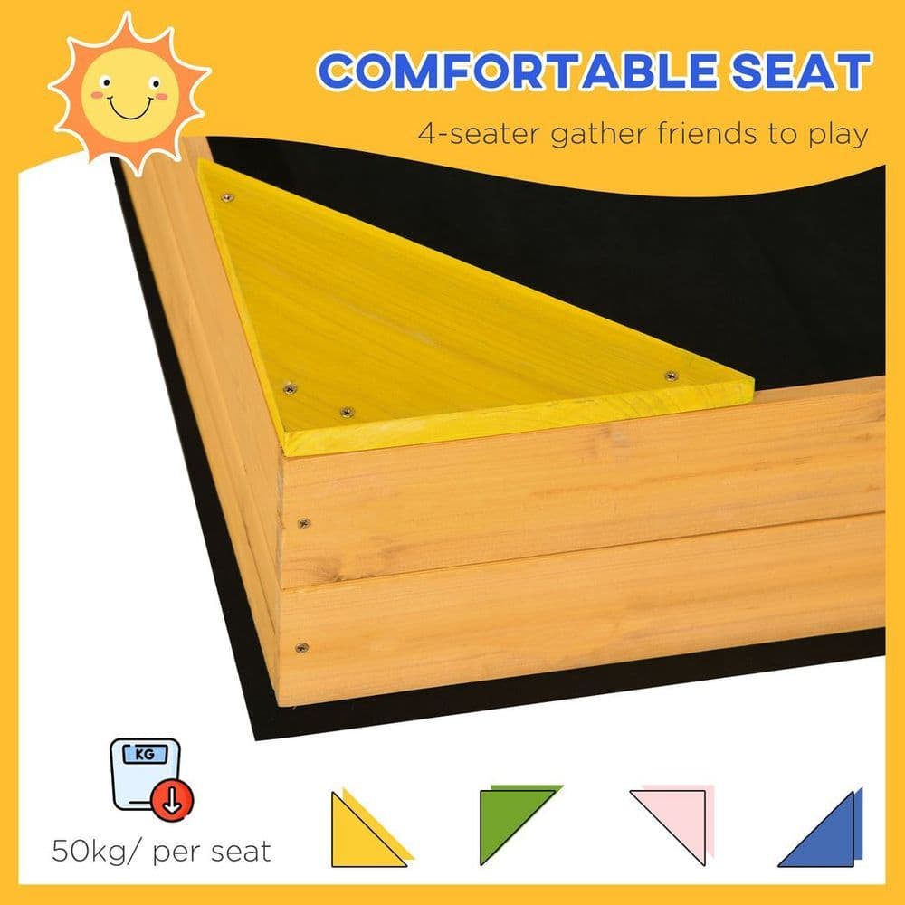 image-Outsunny Kids Wooden Sand Pit Sandbox w/ Seats, for Gardens, Playgrounds