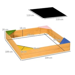 image-Outsunny Kids Wooden Sand Pit Sandbox w/ Seats, for Gardens, Playgrounds
