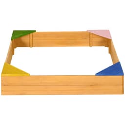 image-Outsunny Kids Wooden Sand Pit Sandbox w/ Seats, for Gardens, Playgrounds