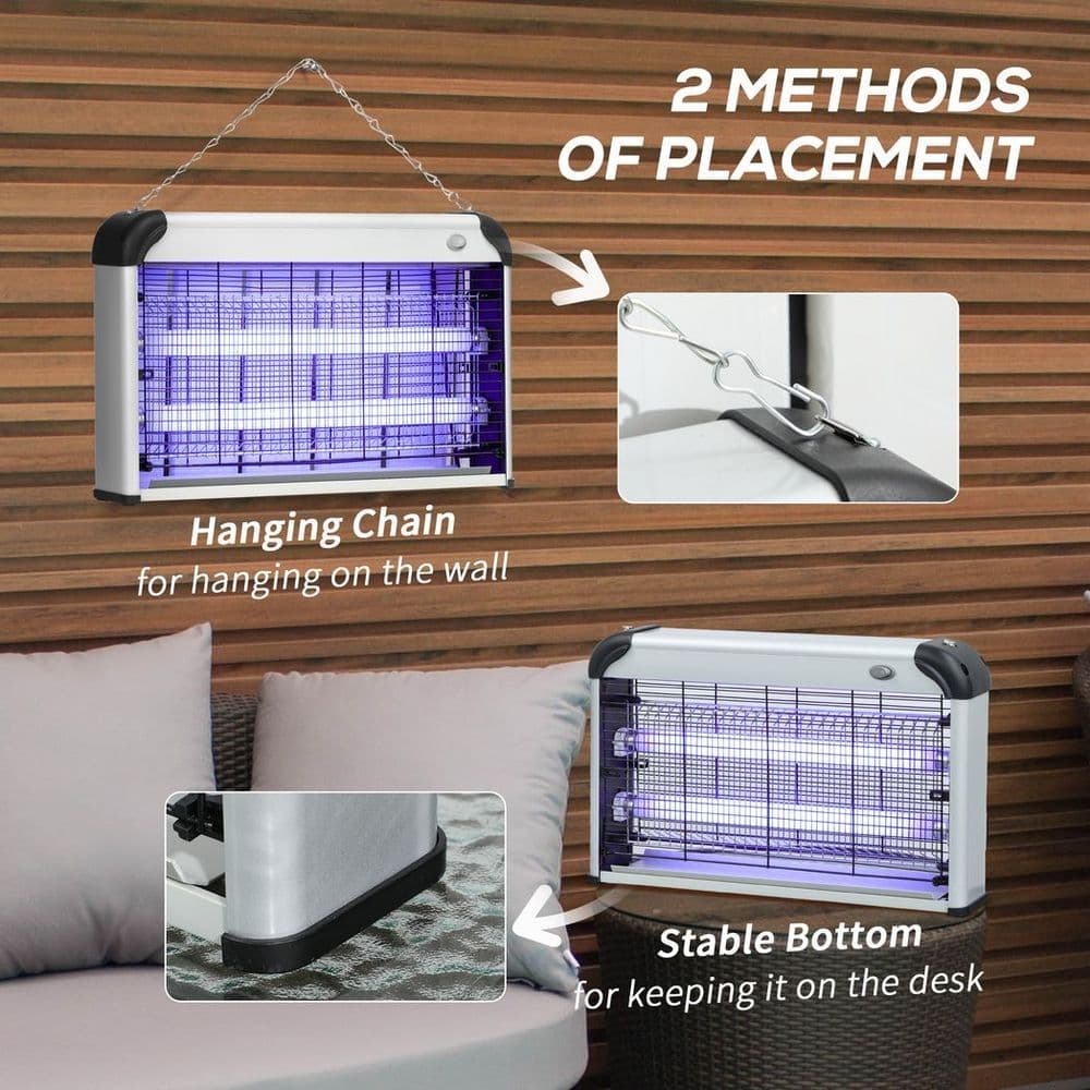 image-Outsunny 30W Mosquito Insect Killer Pest Bug Trap Lamp UV Fly Zapper Silver