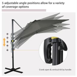 image-Outsunny Square Cantilever Roma Parasol 360� Rotation w/ Hand Crank, Grey