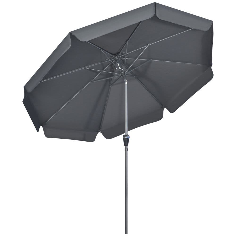 image-Outsunny 2.7m Patio Umbrella Garden Parasol with Crank, Ruffles, 8 Ribs, Black