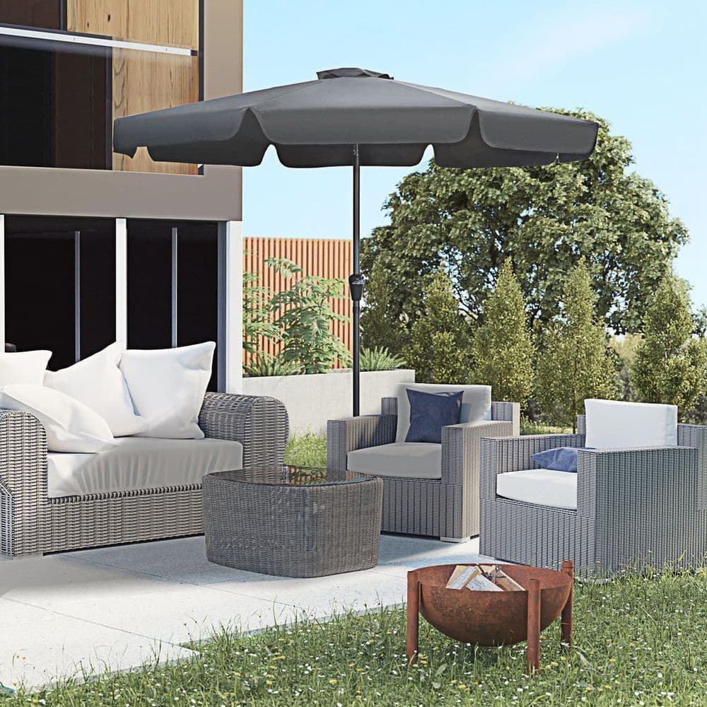 image-Outsunny 2.7m Patio Umbrella Garden Parasol with Crank, Ruffles, 8 Ribs, Black